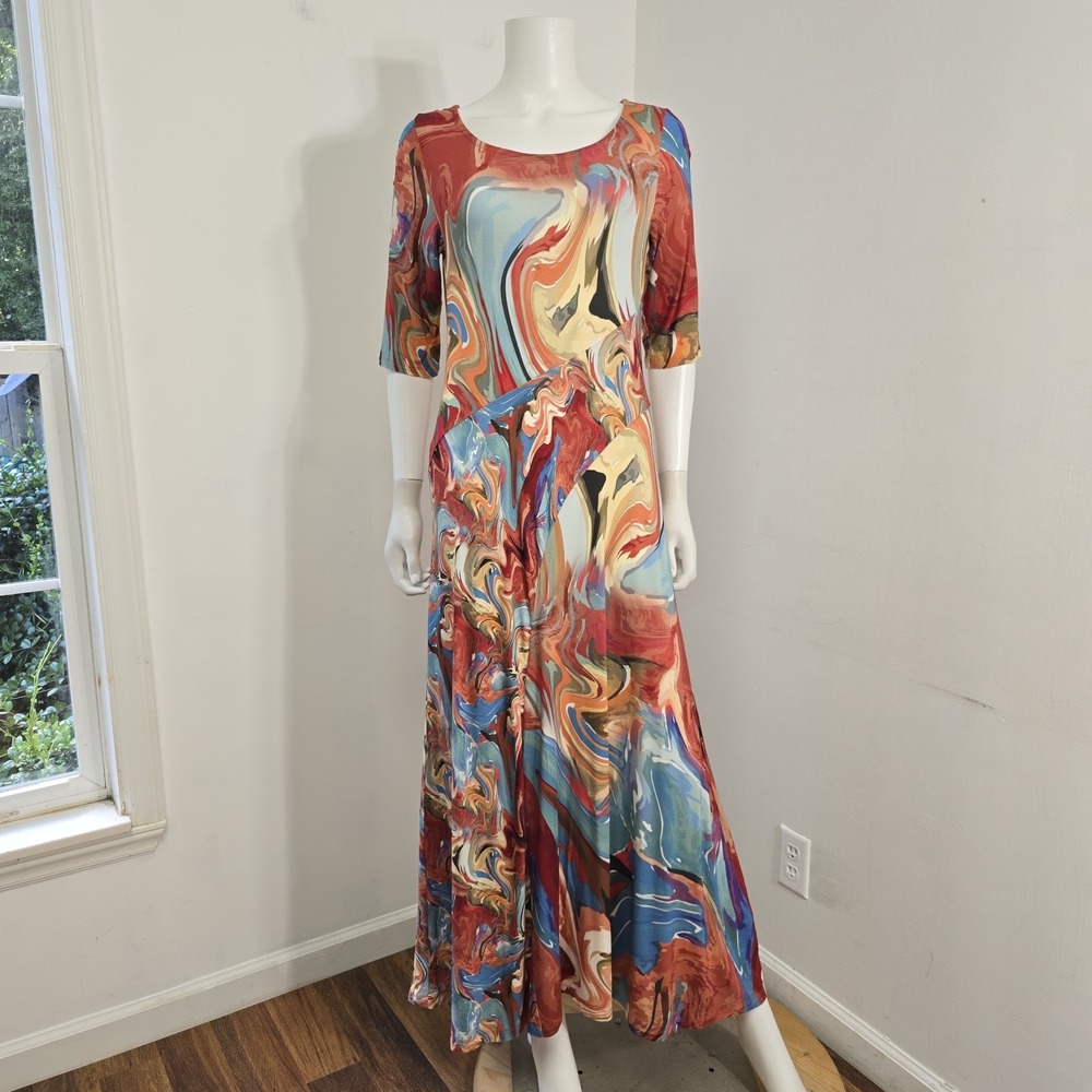 Soft Surroundings Brigitte Maxi Dress Size Petite S PS Swirl Marble Stretch Long